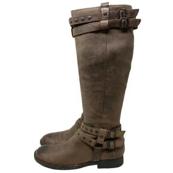 Born Gwynn Harness Knee High Brown Leather Double Buckle Riding Boots - Size 6.5 - Picture 2 of 10
